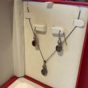 NEW silver and garnet necklace earring set